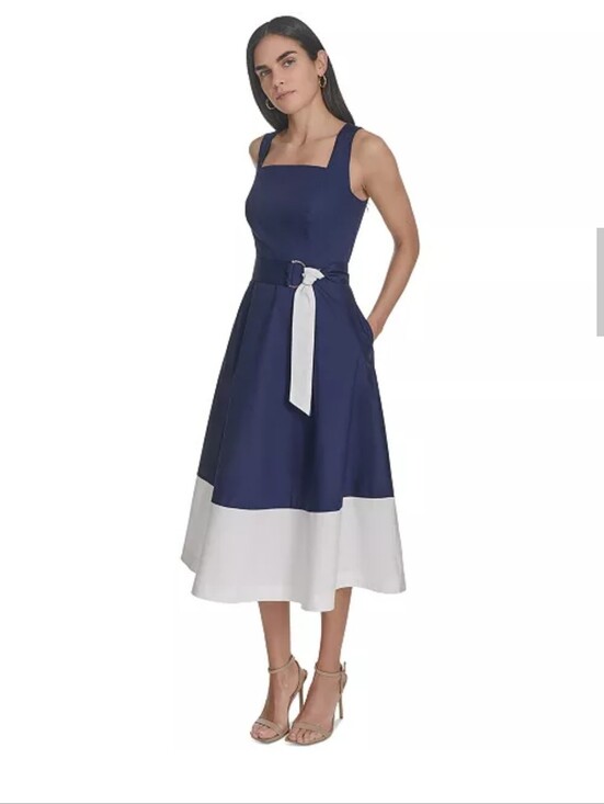 Jessica Howard Dresses & Skirts - Jessica Howard Navy Blue White Hem Fit & Flare Dress Size 10 NWT Sleeveless Midi